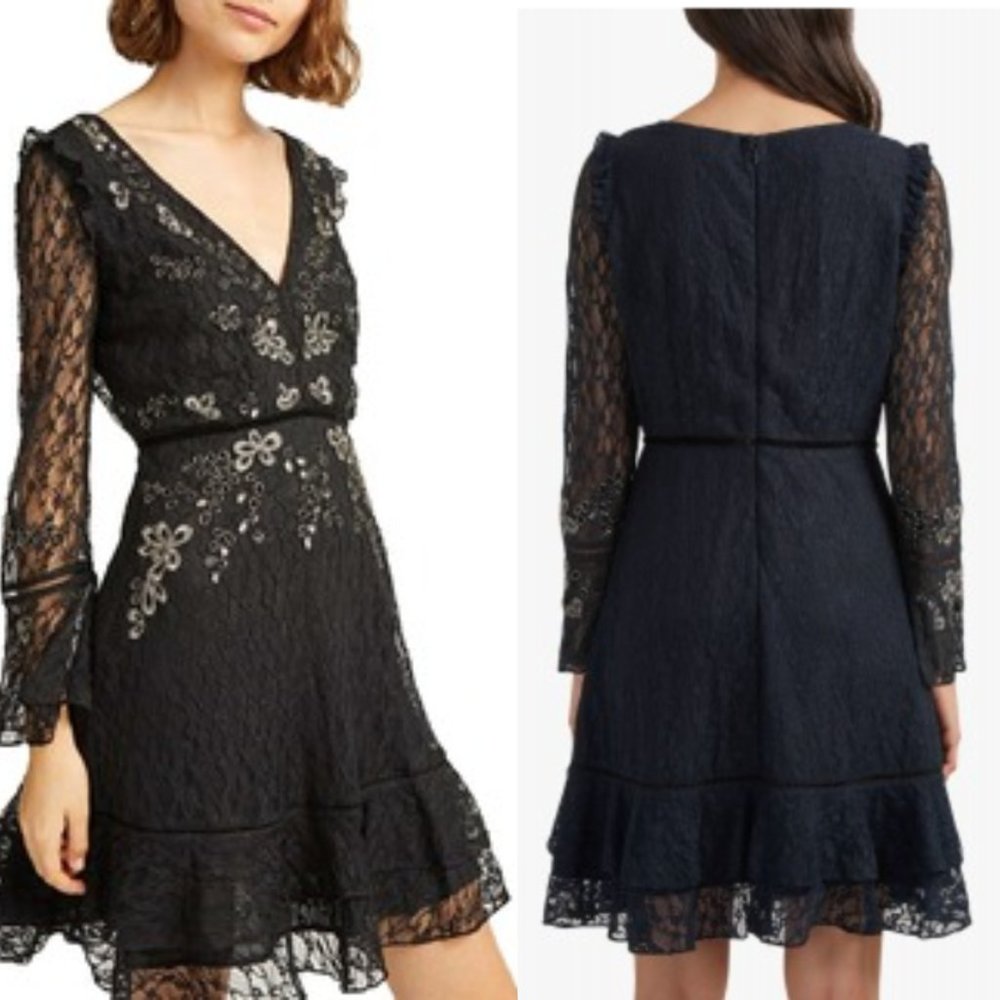 NWT FRENCH CONNECTION Lace Long Sleeve Mini Dress - Picture 4 of 12